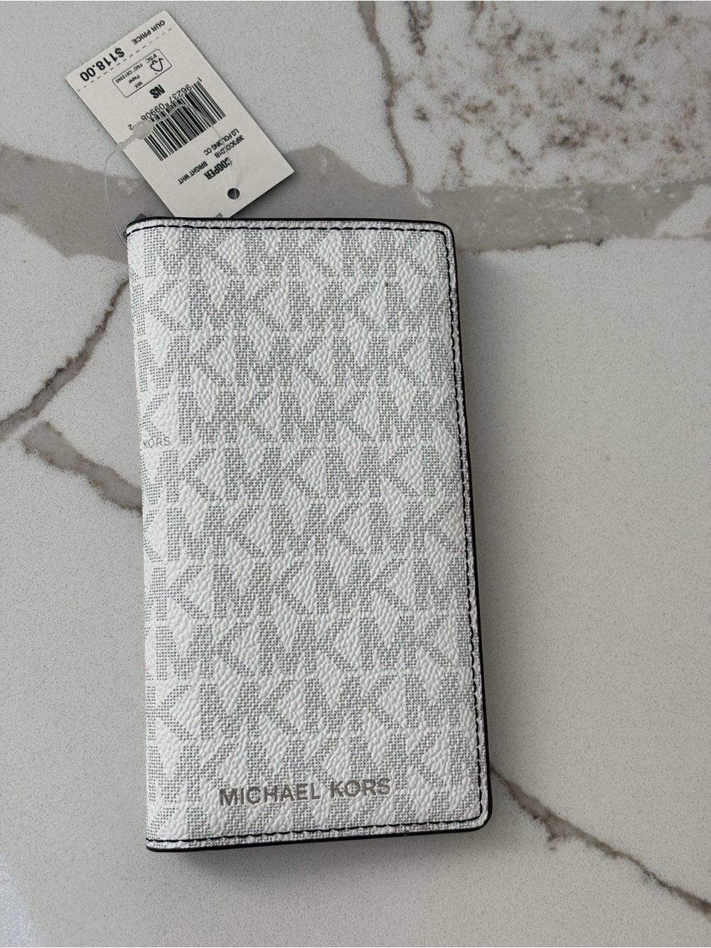 Michael Kors White and Black Zip-Trim Continental Wallet